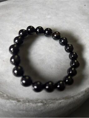 Natural Black Onyx 10mm Bead Stretch Bracelet
